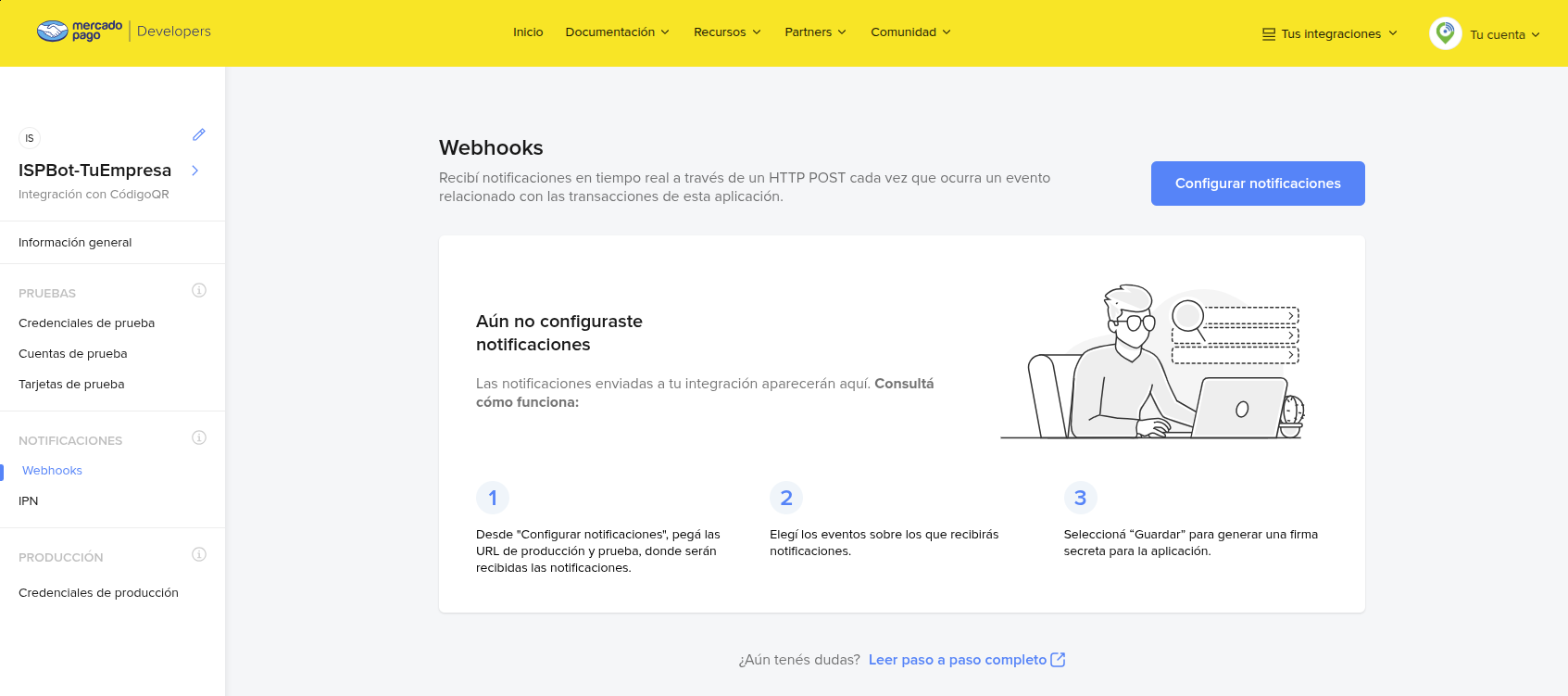 Acceder a configuración de webhooks en Integraciones